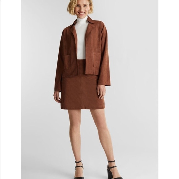 ESPRIT Brown Faux Suede Fully Lined Skirt with Pockets NWT - Picture 1 of 12